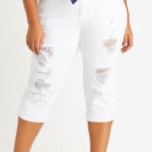 White Distressed Capri Jeans